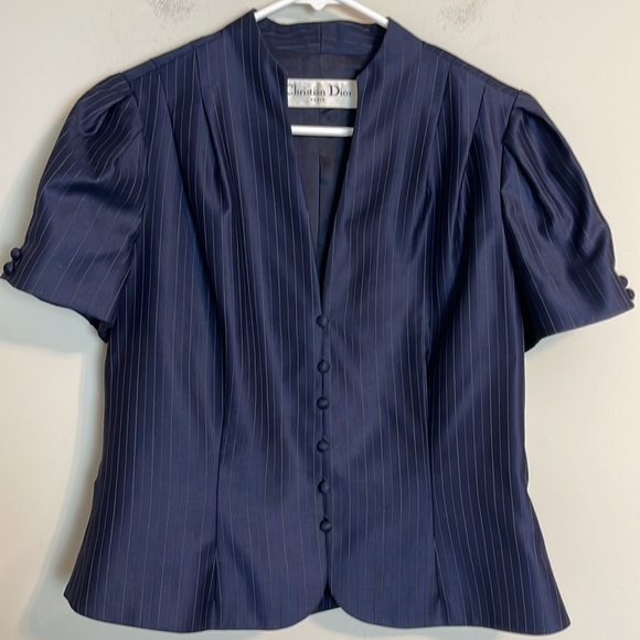 Christian Dior Paris short sleeve pinstripe blazer top - Picture 12 of 12